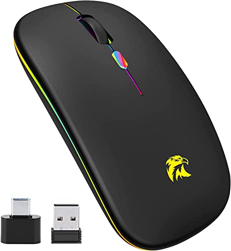 HZD Mouse Senza Fili, Mouse Bluetooth, LED Slim a Due Modalità (Bluetooth e 2.4G Wireless) Mouse LED Ricaricabile con Adattatore USB e Tipo C 3 DPI Regolabili per iPad OS 13 MacBook Laptop Mac OS