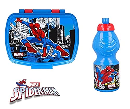 ILS I LOVE SHOPPING Set Pranzo Scuola 2 Pezzi Portamerenda e Borraccia in Plastica Bambini Bambino Merenda Launch Box - BPA Free (Spiderman)