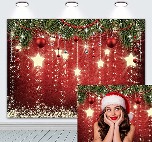 INRUI Sfondo fotografico natalizio rosso Stelle scintillanti Sfondo fotografico natalizio Sfondo natalizio per bambini (2,1 x 1,5 m)