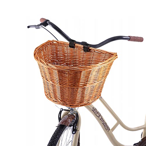 Jabroyee, cestino da bicicletta vintage in vimini, a forma di D, con cinghie per manubrio marroni, per bambini ragazzi ragazze, ragazza, 5509BM0608BO014J1DS9SA, Onigno