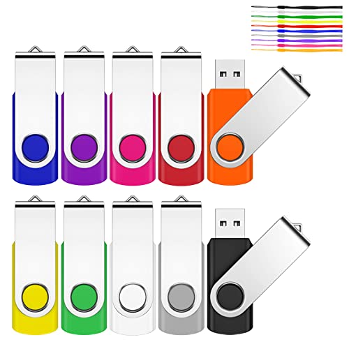 JEVDES Chiavetta USB 32GB 10 Pezzi 2.0 Pen Drive Chiave USB 32 giga Penna USB Unità Memoria Flash Girevole per archiviazione dati Unità Pennetta USB con Corda (Multicolore)
