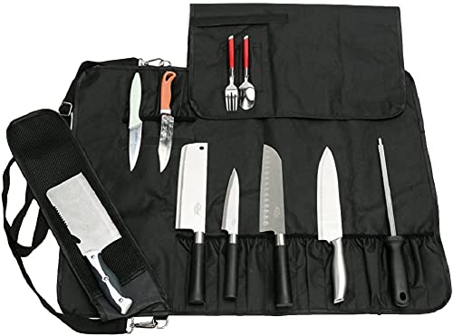 Jurong - Borsa per coltelli da chef con 17 scomparti, per coltelli, cucchiai e forchette, impermeabile, per utensili da cucina, colore: nero