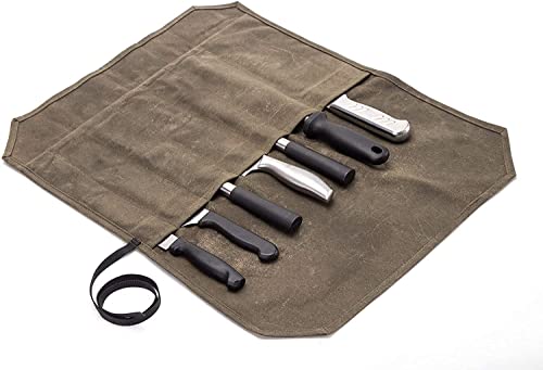 JURONG Borsa per coltelli da chef con 7 slot, in tela cerata, borsa per utensili da cucina, custodia per coltelli