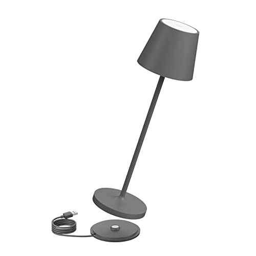K-Bright 240lm Lampada LED Dimmerabile da tavolo in alluminio, IP54，4000K Ricaricabile Per interni esterni Lampada da tavolo con base di ricarica a contatto (grigio scuro)