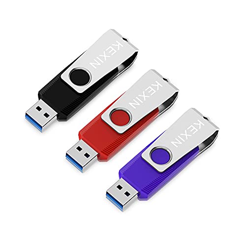 KEXIN 3 Pezzi Chiavetta USB 32 GB Pendrive USB 3.0 Pennetta Girevole Unità Memoria Flash Penna Chiavette USB Pen Drive per TV, PC, Tablet, Auto (32 Giga, Nero Blu Viola)