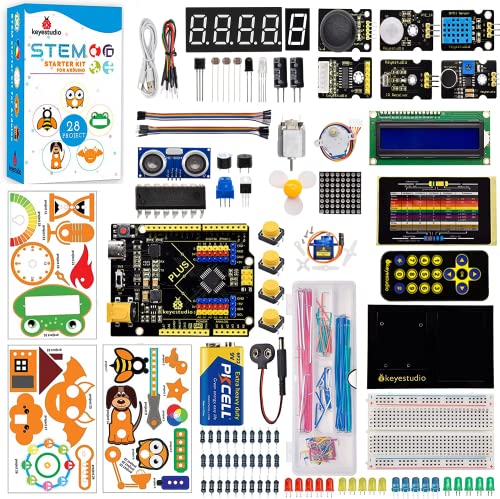KEYESTUDIO UNO R3 Plus Starter Kit per progetto Arduino IDE, con scheda controller UNO REV3 dettagliato 28 Progetti Tutorial