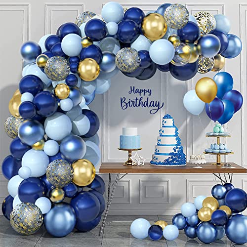 Kit di 133 palloncini blu navy e oro, con palloncini in coriandoli dorati, arco per palloncini fai da te, per ragazzi, feste di compleanno, matrimoni, feste di nascita, decorazione per baby shower