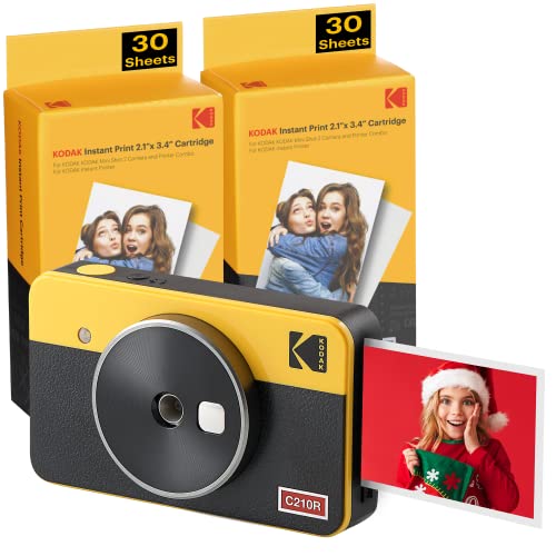 Kodak Mini Shot 2, Macchina fotografica istantanea, Foto istantanee formato 53x86mm, Bluetooth e Compatibile iOS e Android, Stampa 4Pass - Gialla