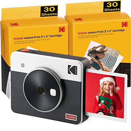 Kodak Mini Shot 3 Retro, Macchina Fotografica Istantanea e Stampante + 68 Foto, Foto Istantanee Formato Quadrato 76x76 mm, Compatibile iOS e Android, Tecnologia 4Pass - Bianca