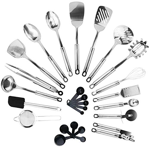 KRONENKRAFT - Set di utensili da cucina in acciaio inox, 26 pezzi