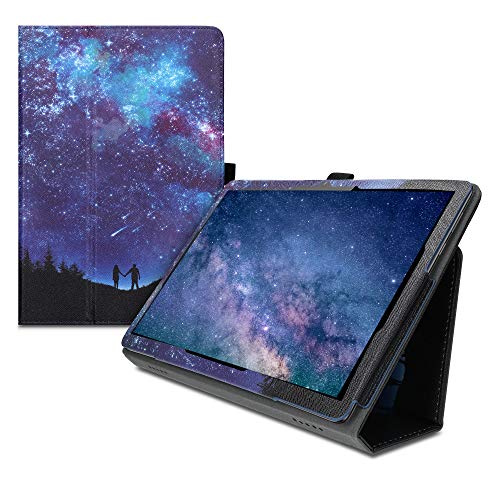 kwmobile Custodia compatibile con Huawei MediaPad T5 10 - Custodia Cover Tablet con supporto - Copertina in pelle PU Smart Case con Stand - Comete blu fucsia nero