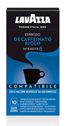Lavazza, 100 Capsule Compatibili Nespresso, Espresso Decaffeinato Ricco, 10 Confezioni da 10 Capsule