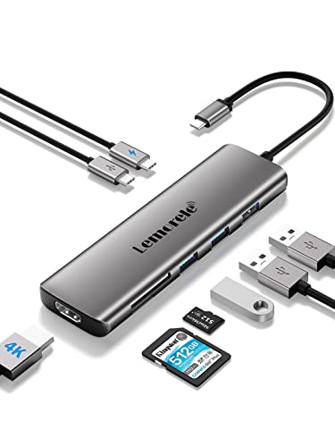 Lemorele Hub USB C 3.0 - 9 en 1 Spazio Alluminio Adattatore USB C Hub a HDMI 4K, 3 USB 3.0, PD 100W, SD TF, Dati USB-C Adattatore Macbook Air Pro M1,iPad M1, Chromecast, Windows, Switch, Cellulare