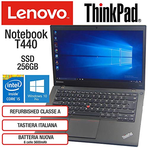Lenovo ThinkPad T440 Intel Core i5-4300U 8GB RAM Scheda Video Intel HD SSD 256GB Display 14  HD Win 10 Pro MAR Nero (Ricondizionato)