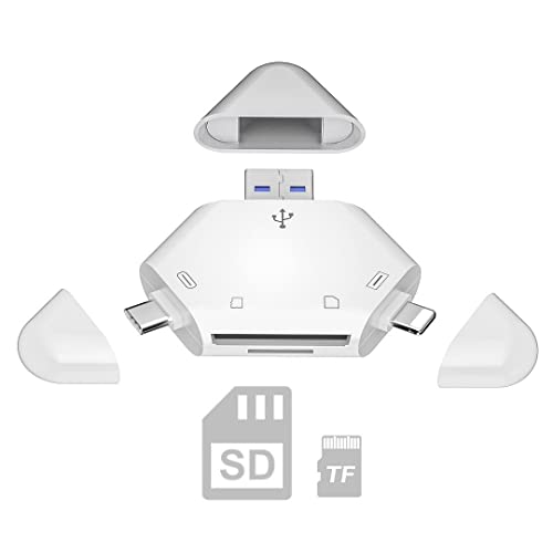 Lettore di schede SD, lettore di schede di memoria 3in1 per iPhone iPad, dispositivi USB C e USB A, adattatore per scheda fotocamera Trail Camera Viewer per Windows,Mac OS,Linux,Android,supporta SD TF