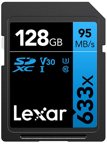 Lexar Professional 633x Scheda SD 128 GB, Scheda di Memoria SDXC UHS-I, U3, V30, Class 10, Fino a 95 MB s di Lettura, SD Card per DSLR di Fascia Media, Videocamera HD, Fotocamere 3D (LSD128GCB1EU633)