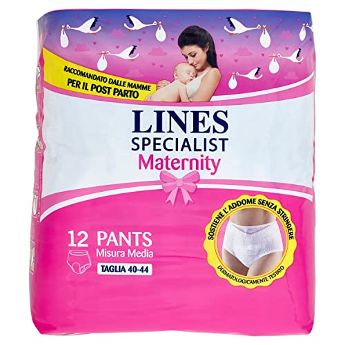 Lines Specialist Maternity, Taglia M (70-100 cm) - Mutande Assorbenti Post Parto, Multicolore, 12 Unità