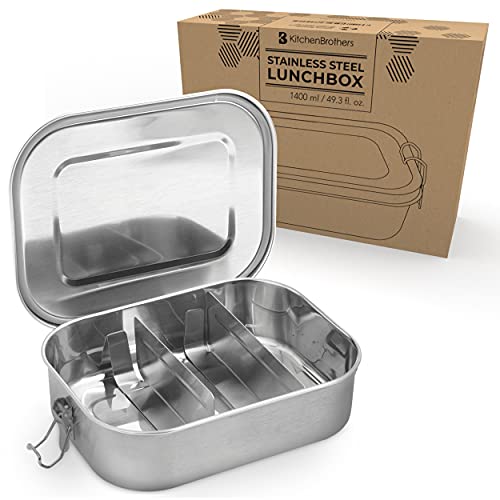 Lunch Box in Acciaio Inox | Bento Box a Prova di Perdite per Adulti e Bambini | Lunch Box in Metallo con Divisori Regolabili | Eco-Friendly e BPA-Free | Contenitore per Cibo con Coperchio | 1400 ML