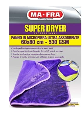 Ma-Fra, Super Dryer, Panno in Microfibra Superfine, ad Alto Grado di Assorbimento e Resistenza, nel Maxi Formato da 60x80cm