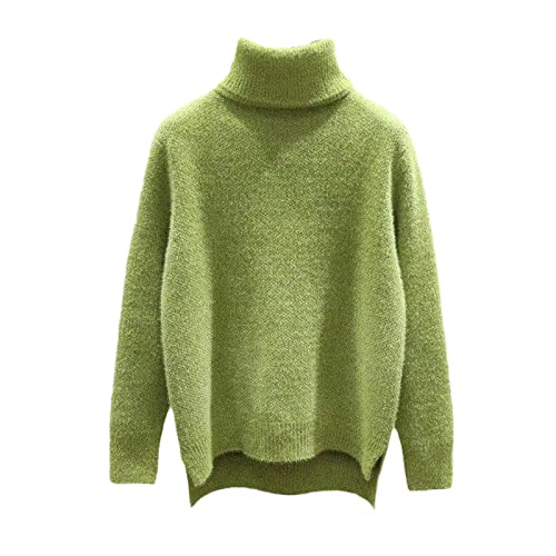 Maglione lavorato a maglia allentato Pullover da donna Elegante Cashmere Pullover Dolcevita Inverno Oversize Manica Lunga Top, Verde, M