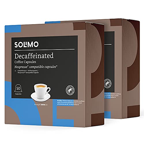 Marchio Amazon - Solimo Decaffeinato, capsule compatibili Nespresso, 100 capsule (2 x 50) - Certificato Rainforest Alliance