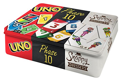 Mattel Games- Cofanetto da Collezionare con 3 Giochi di Carte, Uno, Phase 10 e Snappy Dressers, FFK01