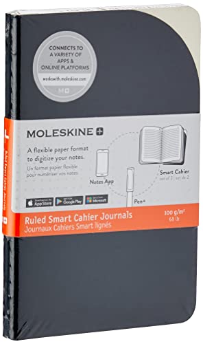 Moleskine Smart Cahier Journals Set da 2 Cahier Digitali a Righe, Compatibili con Pen+, Copertina in Cartoncino, Formato Pocket 9 x 14 cm, Nero, 64 Pagine