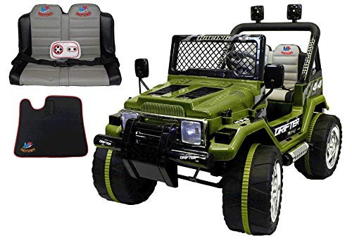 Mondial Toys Auto ELETTRICA 12V Drifter 2 POSTI per Bambini con Telecomando 2.4G Soft Start Full Optional (Verde Militare)