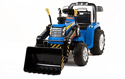 Mondial Toys Trattore per Bambini con Benna RUSPA Escavatore Elettrico 12V con Telecomando (Blu)