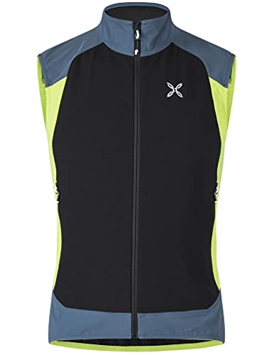 MONTURA Premium Wind Vest Uomo MVVW48X 9047 Colore Nero Verde Lime Gilet Ideale per attività Outdoor Come Arrampicata Alpinismo e Trekking L