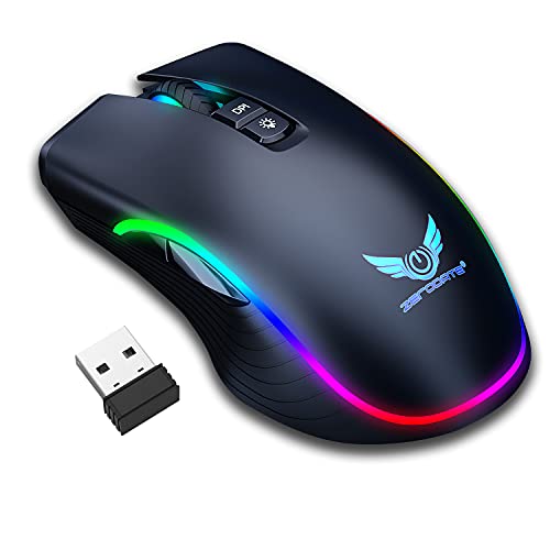 Mouse da gioco wireless, mouse retroilluminato a LED RGB con ricevitore USB, 4 DPI regolabili, mouse ergonomici ricaricabili per laptop PC Gamer Computer desktop