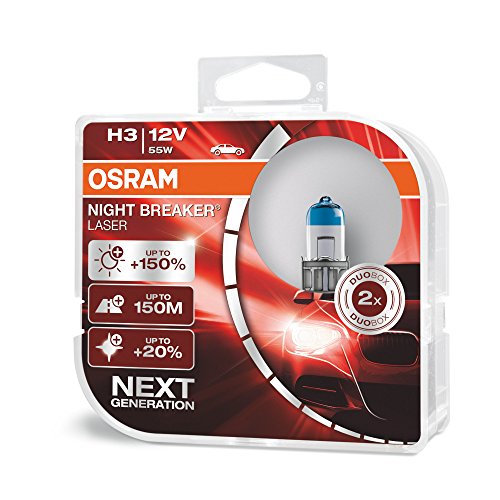 OSRAM NIGHT BREAKER LASER H3, +150% di luce in più, lampada alogena per fari, 64151NL-HCB, 12V, scatola doppia (2 lampade)