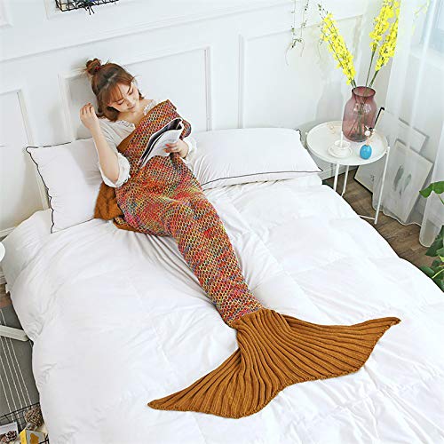 Nileco, morbida e calda coperta a forma di sirena, per letto e divano, coperta in pile con coda di sirena, sacco a pelo per adulti, 140 x 70 cm
