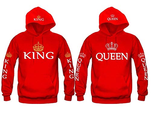 ODOKEI King & Queen Corona Coppie Felpa con Cappuccio Stampa Felpe Pullover Uomo e Donna