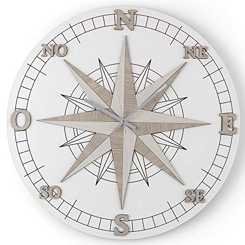 Orologio da Parete Moderno Rotondo in Legno Laminato Rosa dei Venti 30X30 cm (Modello 1)