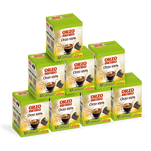 Orzo Bimbo Orzo 100%, Capsule Compatibili Nespresso, Naturalmente senza Caffeina, con solo Orzo, per La Colazione e le Pause, 80 Capsule