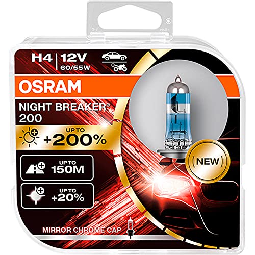 OSRAM NIGHT BREAKER 200, H4, +200% di Luce, Lampada Alogena per Far...