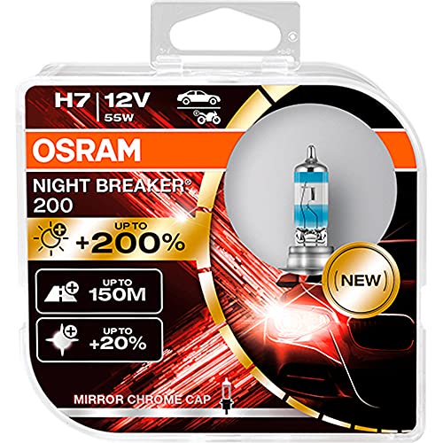 Osram Night Breaker 200, H7, 200% Luce, Lampada Alogena Per Fari, Bianco, 5.9 X 1.2 X 1.2 Cm