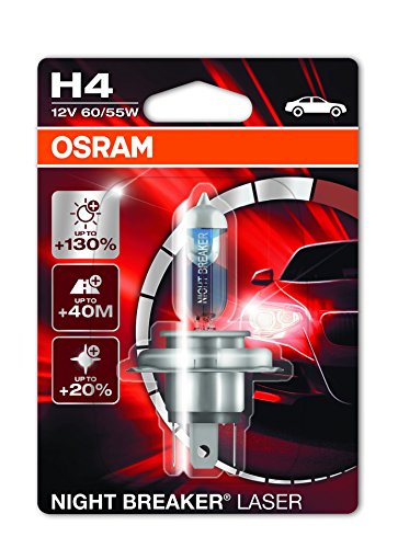 OSRAM NIGHT BREAKER LASER H4, lampada alogena per proiettori, 64193NBL-01B, 12V PKW, blister singolo (1 pezzo)