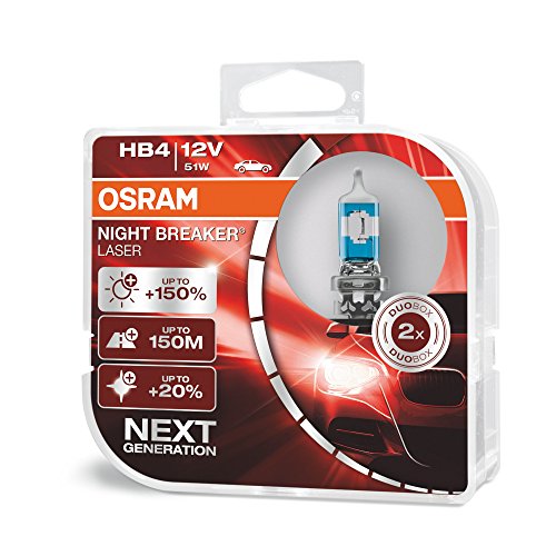 OSRAM NIGHT BREAKER LASER HB4, +150% di luce in più, lampada alogena per fari, 9006NL-HCB, 12V, scatola doppia (2 lampade)