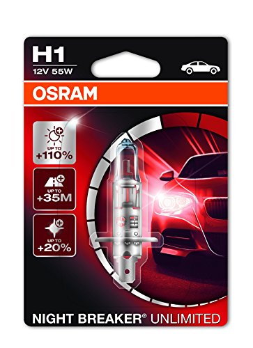 OSRAM NIGHT BREAKER UNLIMITED H1 Lampada alogena per proiettori 64150NBU-01B 110% in più di luce, 20% più bianca - - Blister singolo