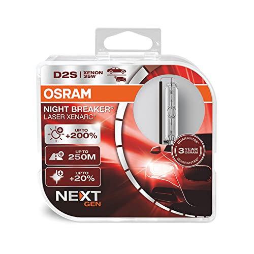 OSRAM XENARC NIGHT BREAKER LASER D2S Next Generation, +200% di luce, bulbo HID allo xeno, lampada a scarica, 66240XNN-HCB, scatola doppia (2 lampade)