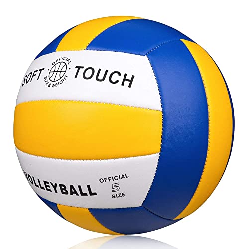 Pallone da Pallavolo Soft Touch Pallone Volley per Bambini Adulti,Taglia Ufficiale 5 (Blu Giallo Bianco)
