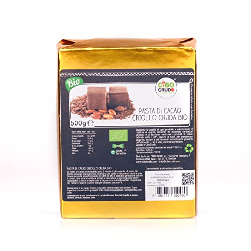 Pasta di Cacao BIO - 500 g - Cioccolato Crudo Puro al 100%, Cocoa Liquor Raw Organic, Massa di Cacao Qualità Criollo, dalle Piantagioni del Perù, Etichette in Italiano