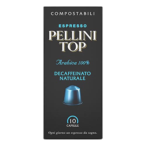 Pellini Caffè Top Arabica 100% Decaffeinato Naturale, Capsule Compatibili Nespresso, COMPOSTABILI e Autoprotette, 12 Astucci da 10 Caspsule, Totale 120 Capsule