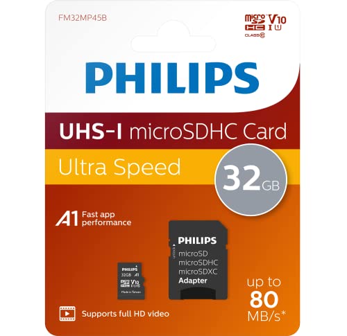 Philips Micro SD cards FM32MP45B 10 - Memory Cards (32 GB, MicroSD, Class 10, Black)