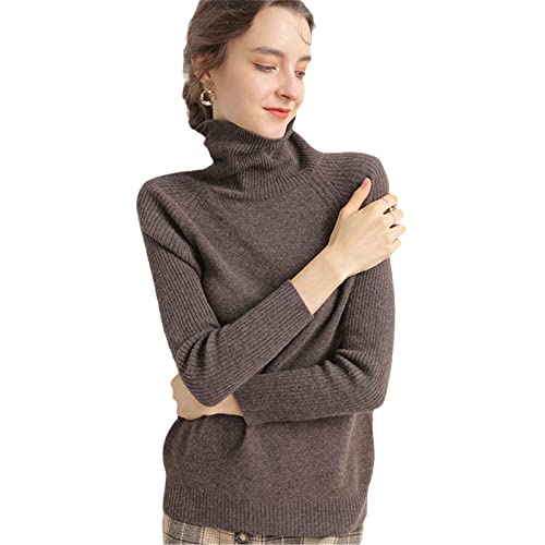 Pokem&Hent Maglione a maniche lunghe in lana di cashmere con collo alto da donna Autunno e inverno a maglia Pullover, Marrone, M