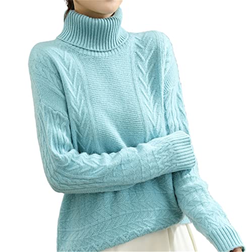 Pokem&Hent Maglione lavorato a maglia caldo invernale in lana pullover donna, Blu, S