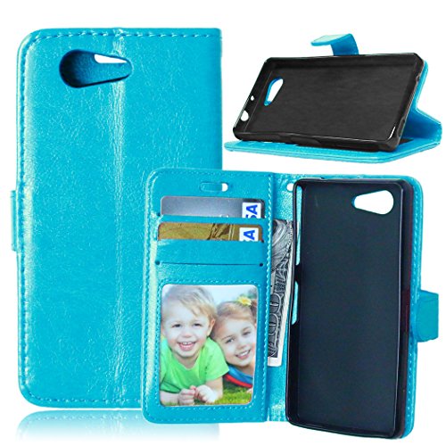 Qiaogle Telefono Case - Custodia in Pelle PU Basamento Custodia Protettiva Cover per Sony Xperia Z3 Compact   Z3 Mini (4.6 Pollici) - DK01   Blu Stile di Affari di Modo