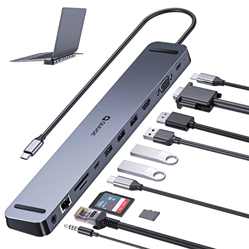 QUUGE Docking Station USB C 11-in-1, con Porte Type C, Adattatore Ethernet 1000 M, 4K HDMI, VGA, Ricarica PD 100 W, 3×USB 3.0, Aux 3.5 mm, Lettore SD Micro SD, per Laptop ipad Smartphone
